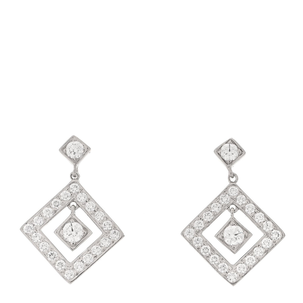 Platinum Diamond Open Square Drop Earrings