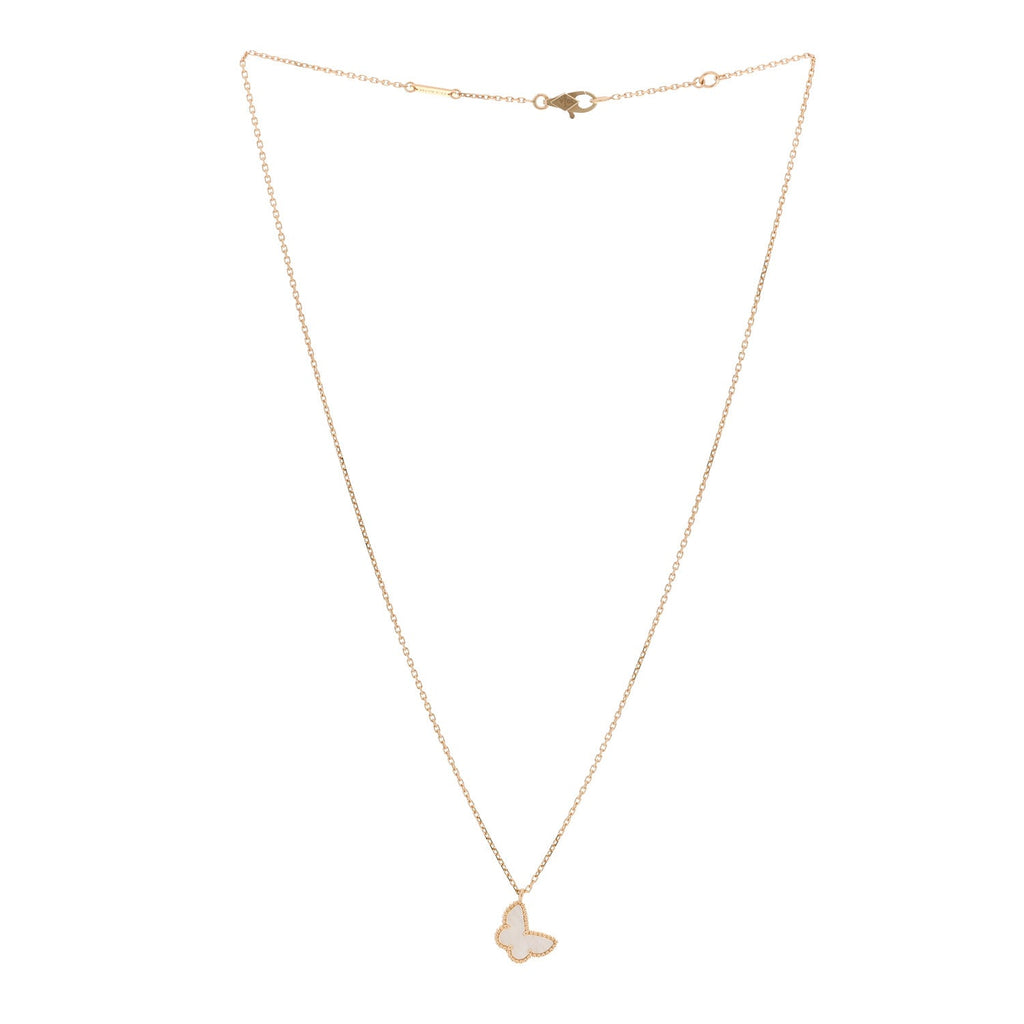 18K Yellow Gold Mother of Pearl Sweet Alhambra Butterfly Pendant Necklace