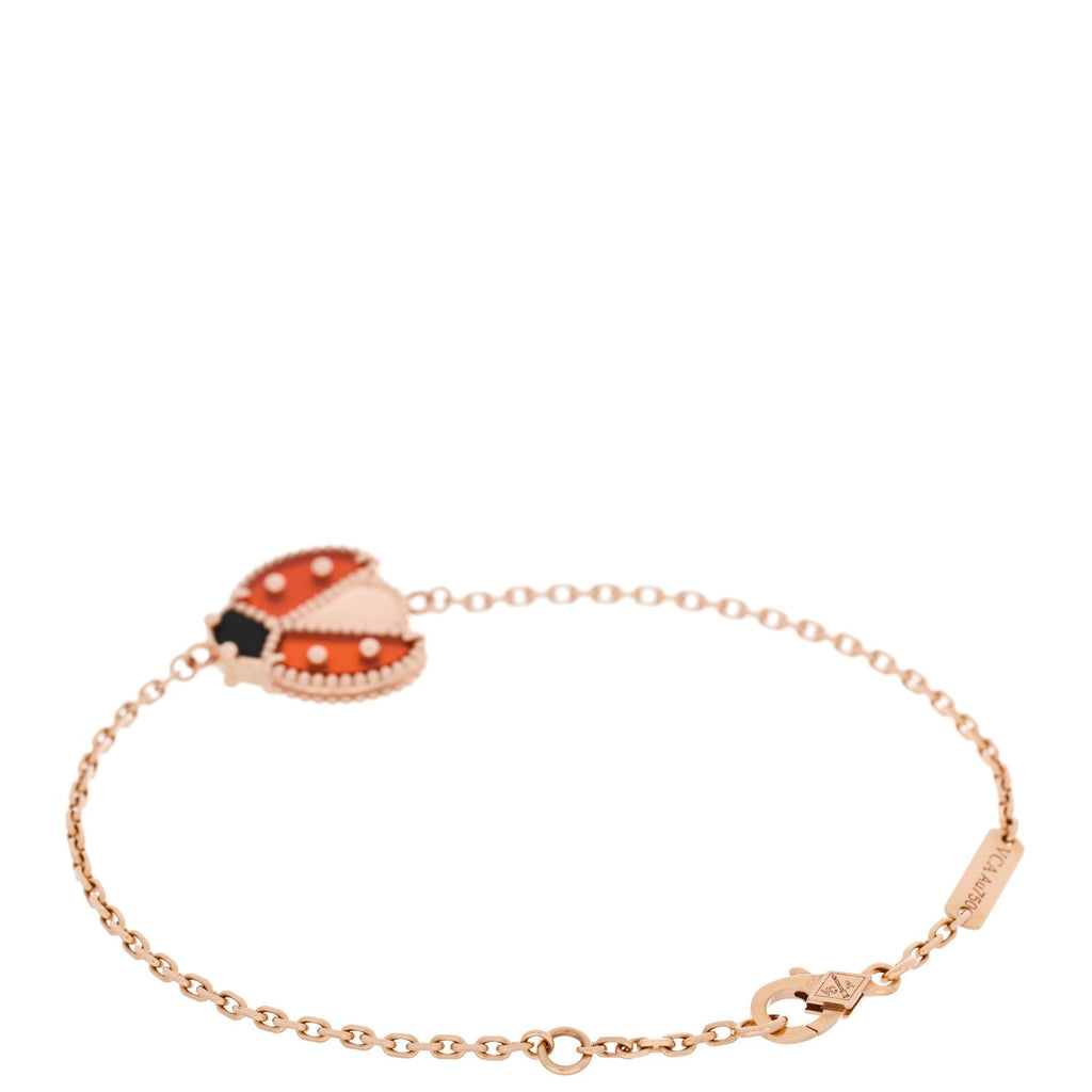 18K Rose Gold Carnelian Onyx Lucky Spring Open Wing Lady Bug Bracelet