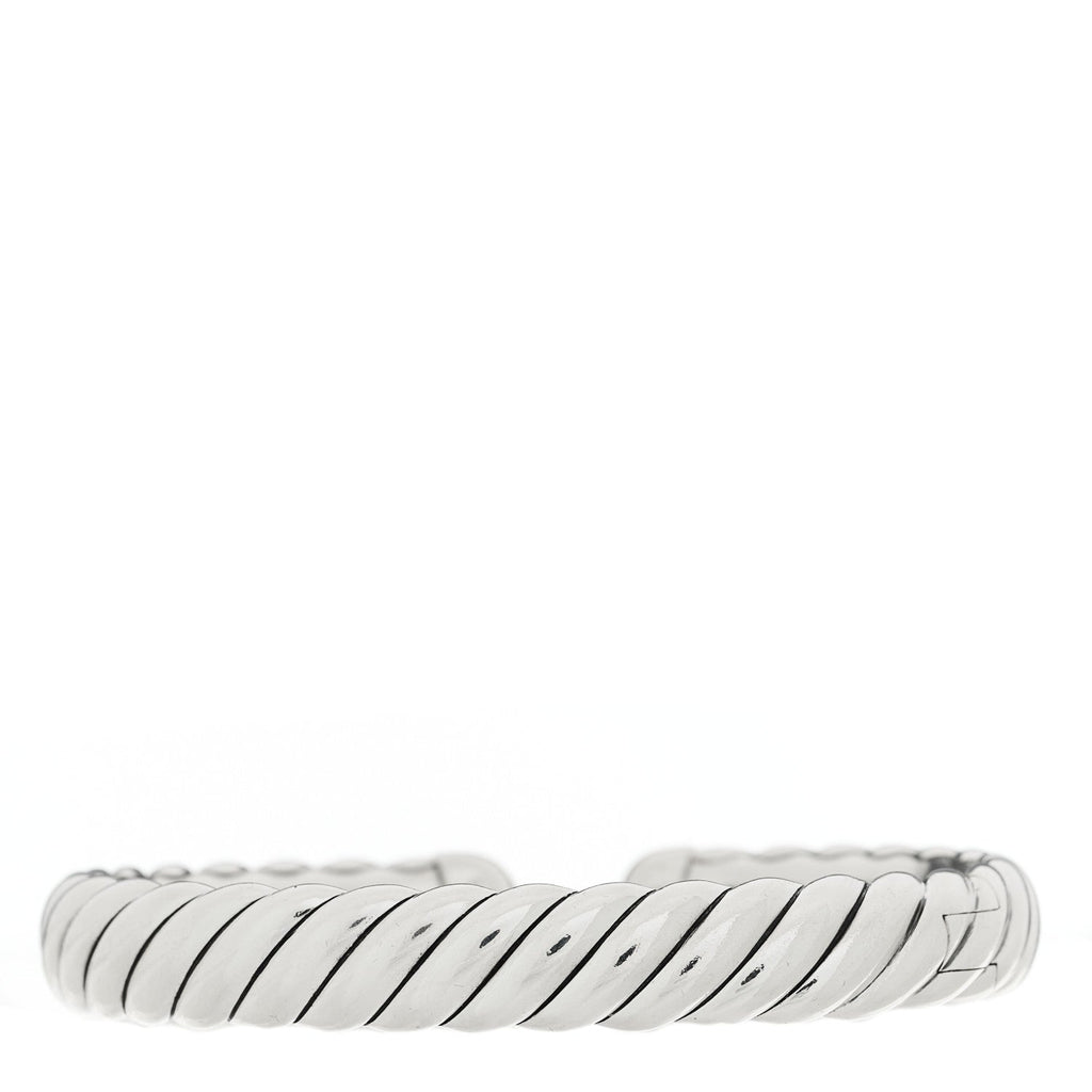 Sterling Silver Diamond 10mm Sculpted Cable Cuff Bracelet