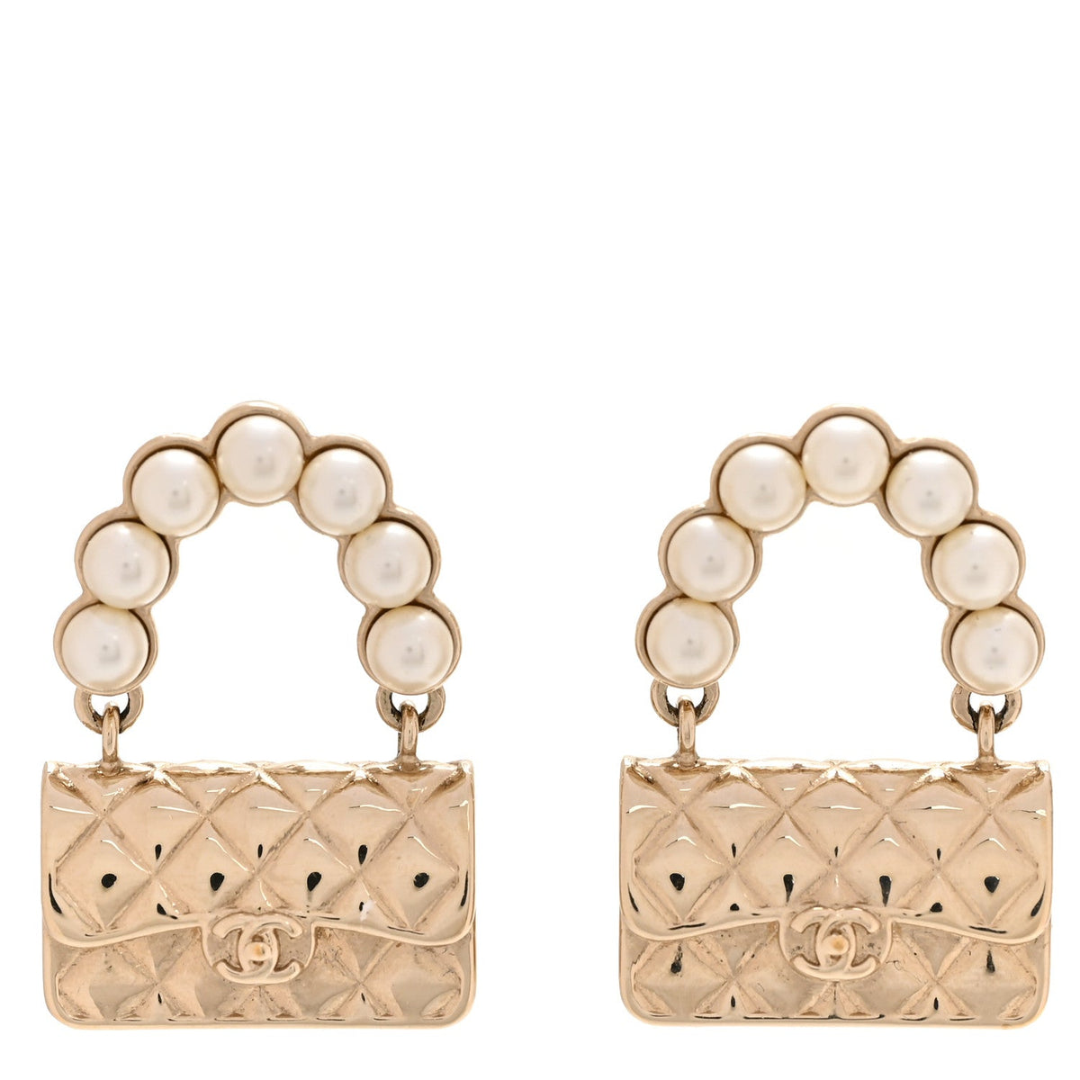 Pearl Quilted CC Flap Bag Earrings Gold