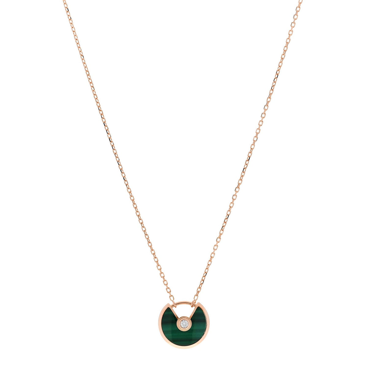18K Pink Gold Diamond Malachite XS Amulette de Cartier Pendant Necklace