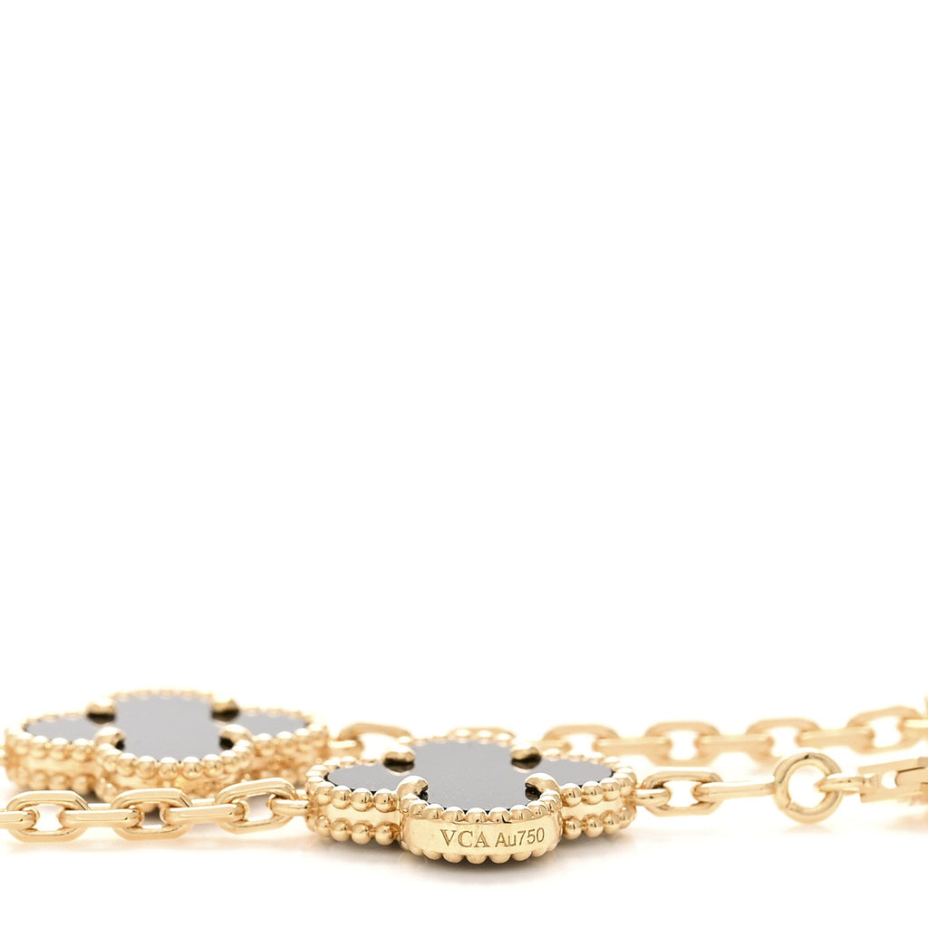 18K Yellow Gold Black Onyx 10 Motifs Vintage Alhambra Necklace