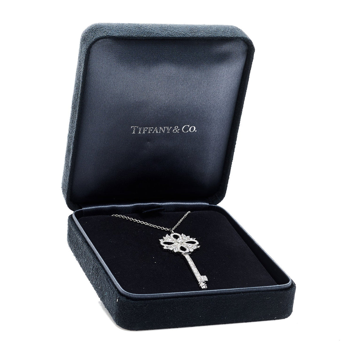 Platinum Diamond Victoria Key Pendant Necklace