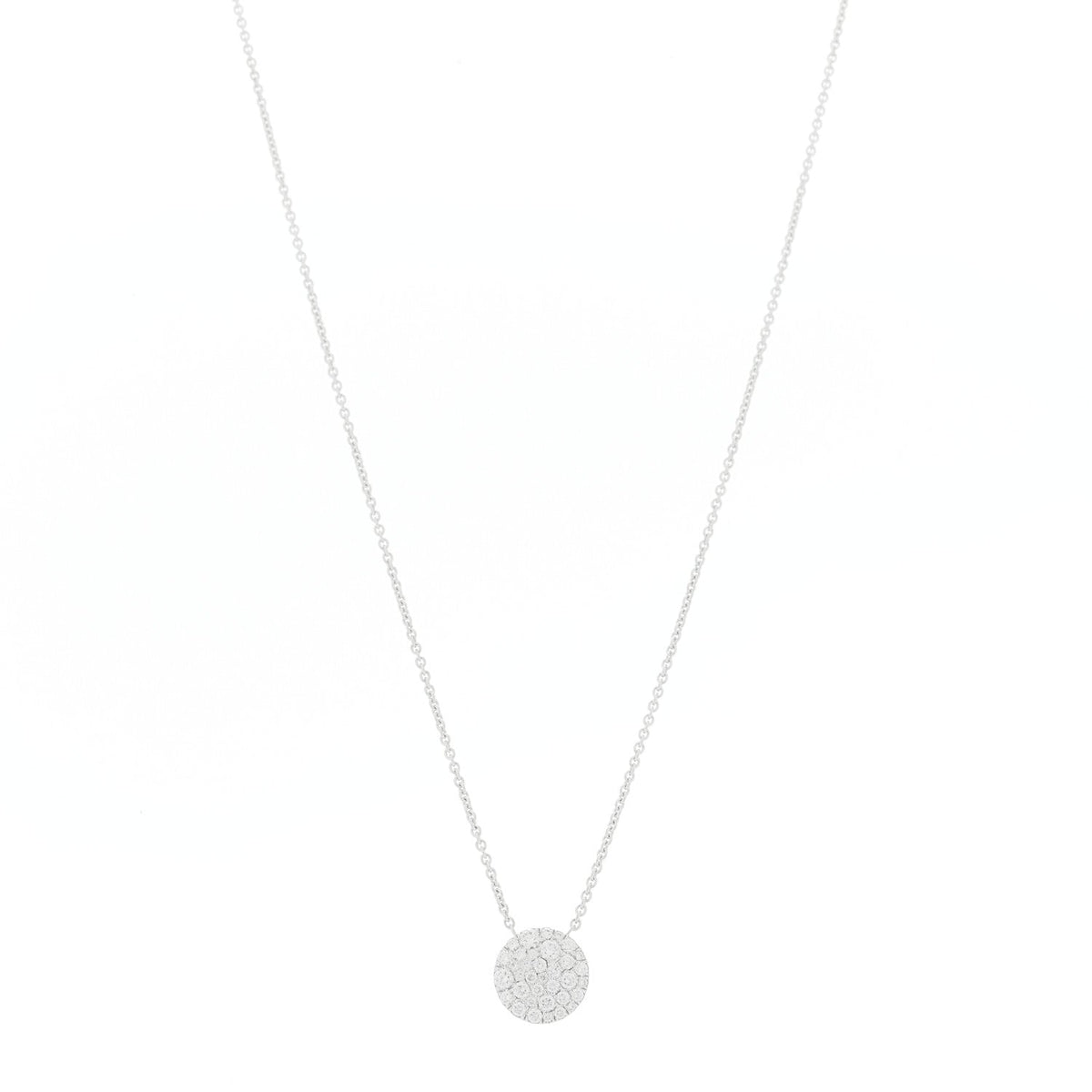 18K White Gold Diamond Metro Round Pendant Necklace