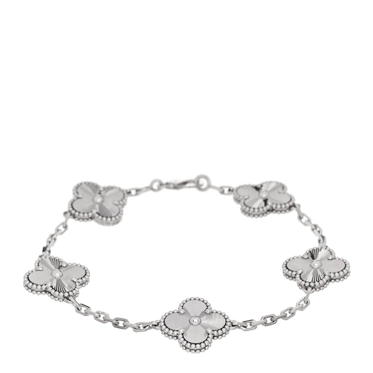18K White Gold 5 Motifs Guilloche Vintage Alhambra Bracelet