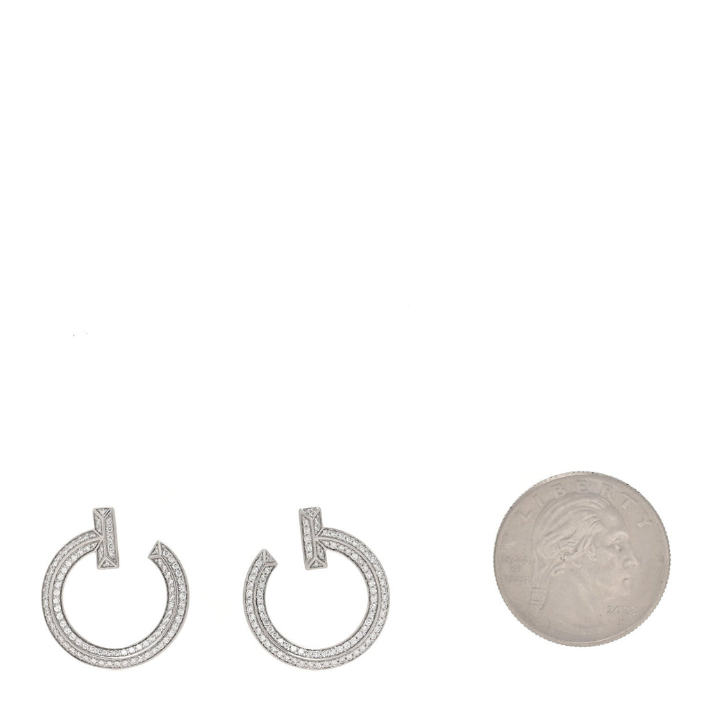 18K White Gold Diamond T1 Open Hoop Earrings