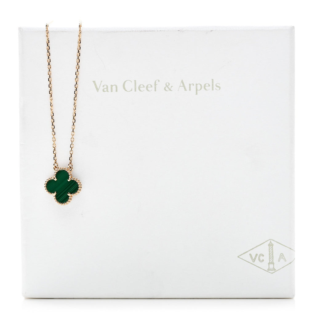 18K Yellow Gold Malachite Vintage Alhambra Pendant Necklace