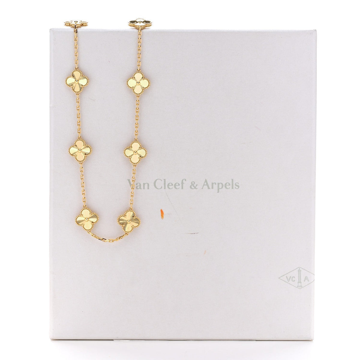 18K Yellow Gold 10 Motifs Guilloche Vintage Alhambra Necklace