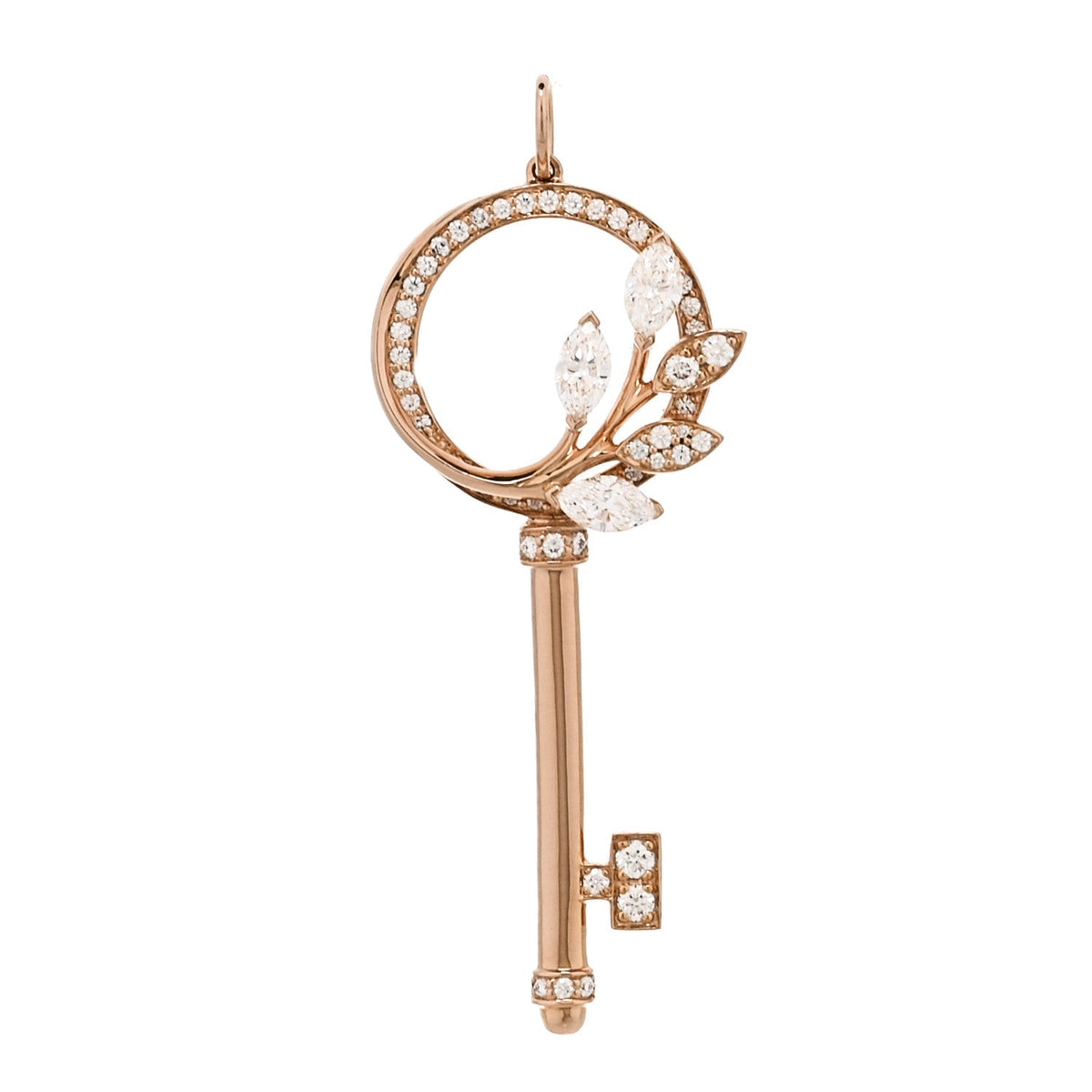 18K Rose Gold Diamond Victoria Vine Circle Key Pendant