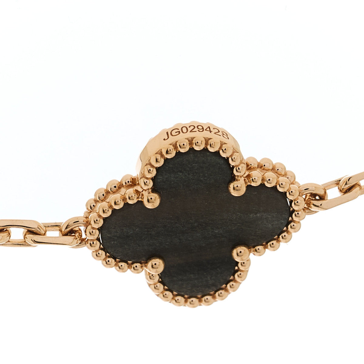 18K Rose Gold Silver Obsidian 20 Motifs Vintage Alhambra Necklace