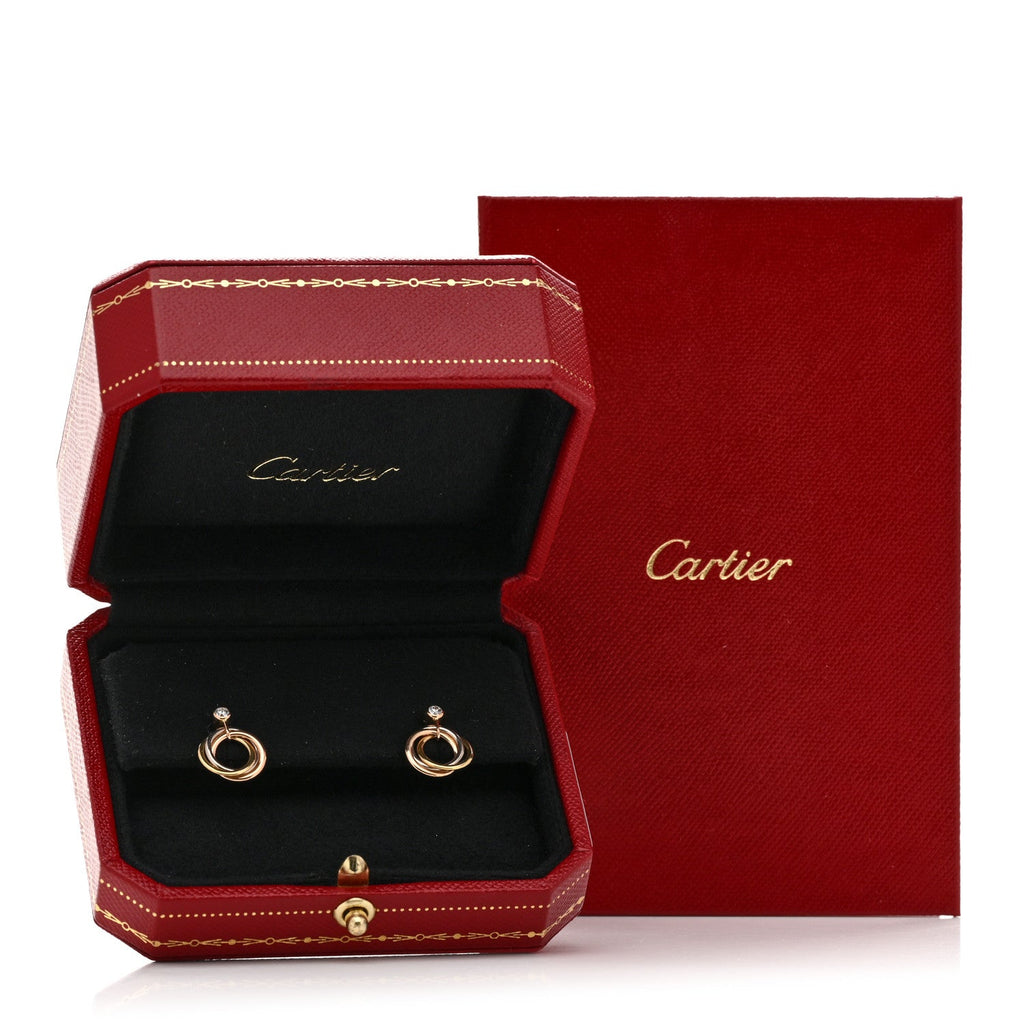 18K Pink Yellow White Gold Diamond Trinity Drop Earrings