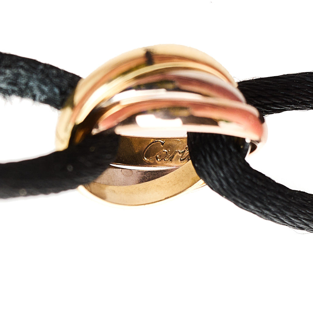 18k Pink Yellow White Gold Trinity Adjustable Cord Bracelet Black