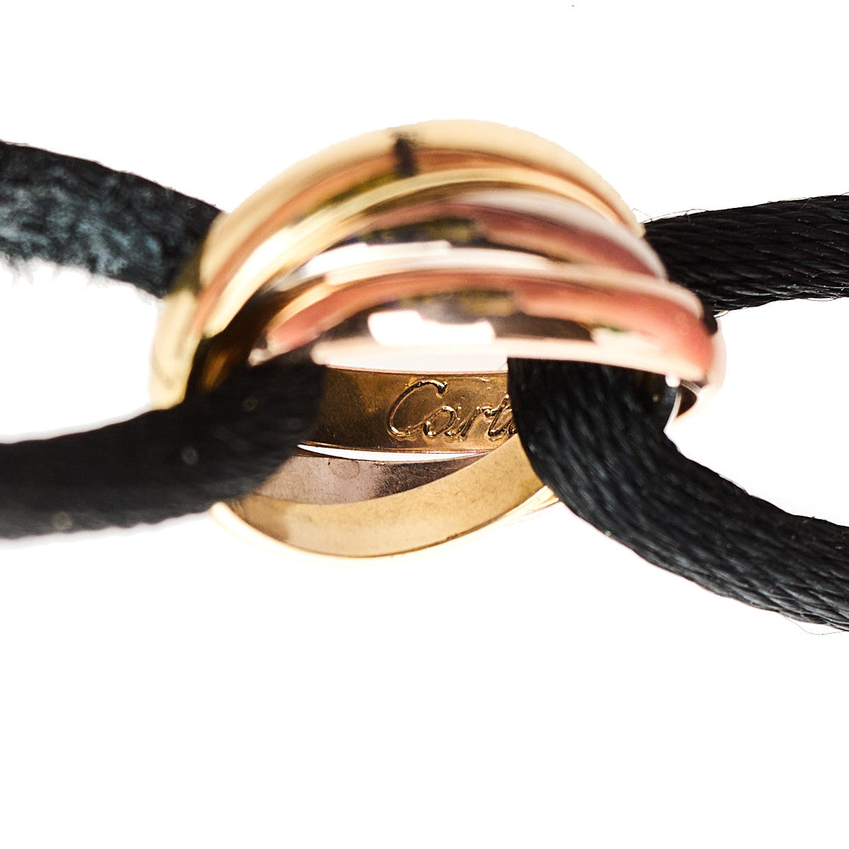 18k Pink Yellow White Gold Trinity Adjustable Cord Bracelet Black