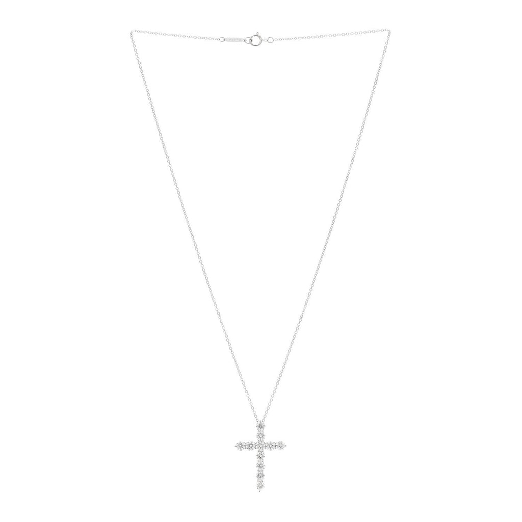 Platinum Diamond Large Cross Pendant Necklace
