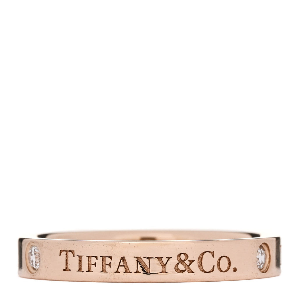 18K Rose Gold Diamond 3mm Logo Band Ring 53 6.25