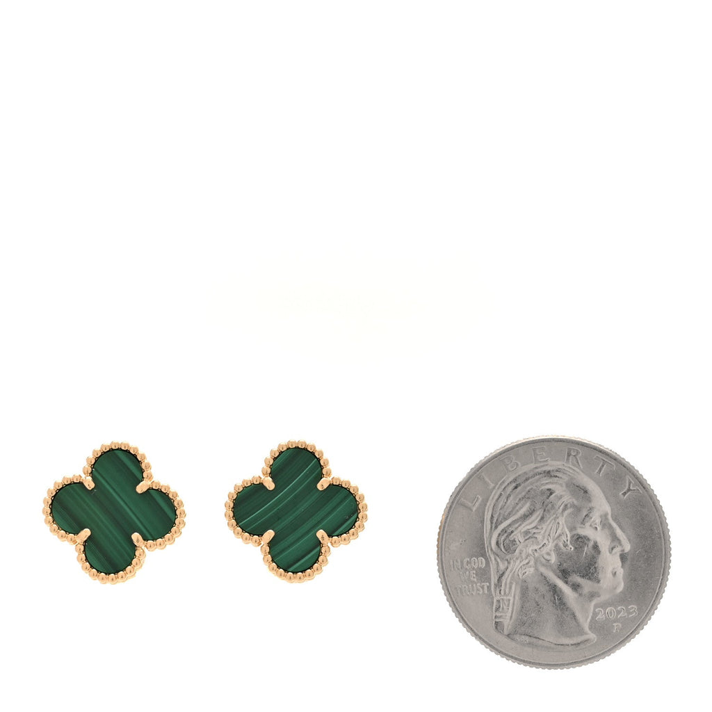 18K Yellow Gold Malachite Vintage Alhambra Earrings