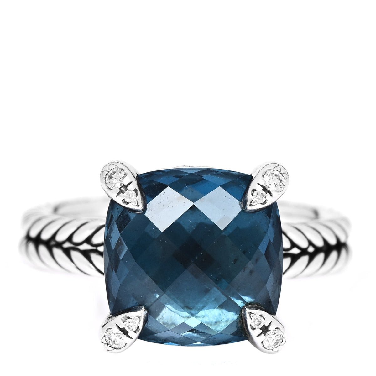 Sterling Silver Diamond Hampton Blue Topaz 11mm Chatelaine Ring 54 7