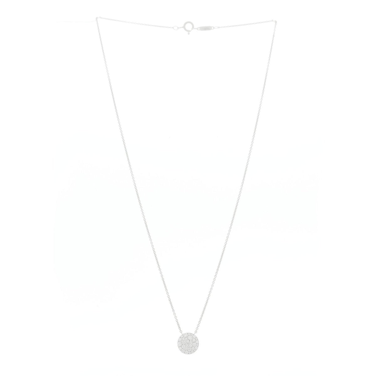18K White Gold Diamond Metro Round Pendant Necklace