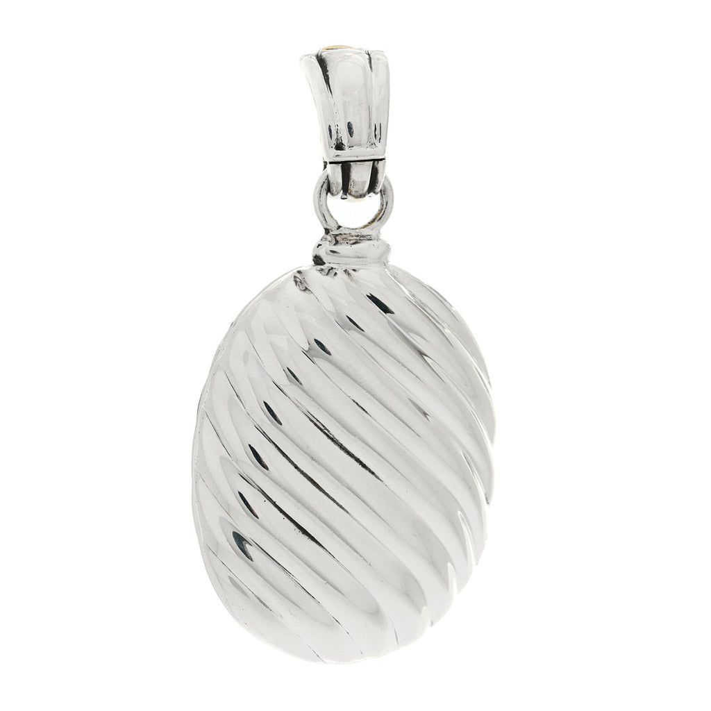 Sterling Silver 18K Yellow Gold Sculpted Cable Oval Locket Amulet Pendant