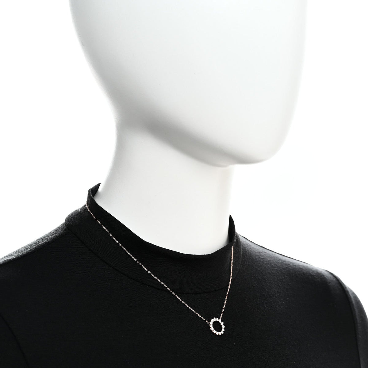18K Rose Gold Diamond Small Open Circle Pendant Necklace