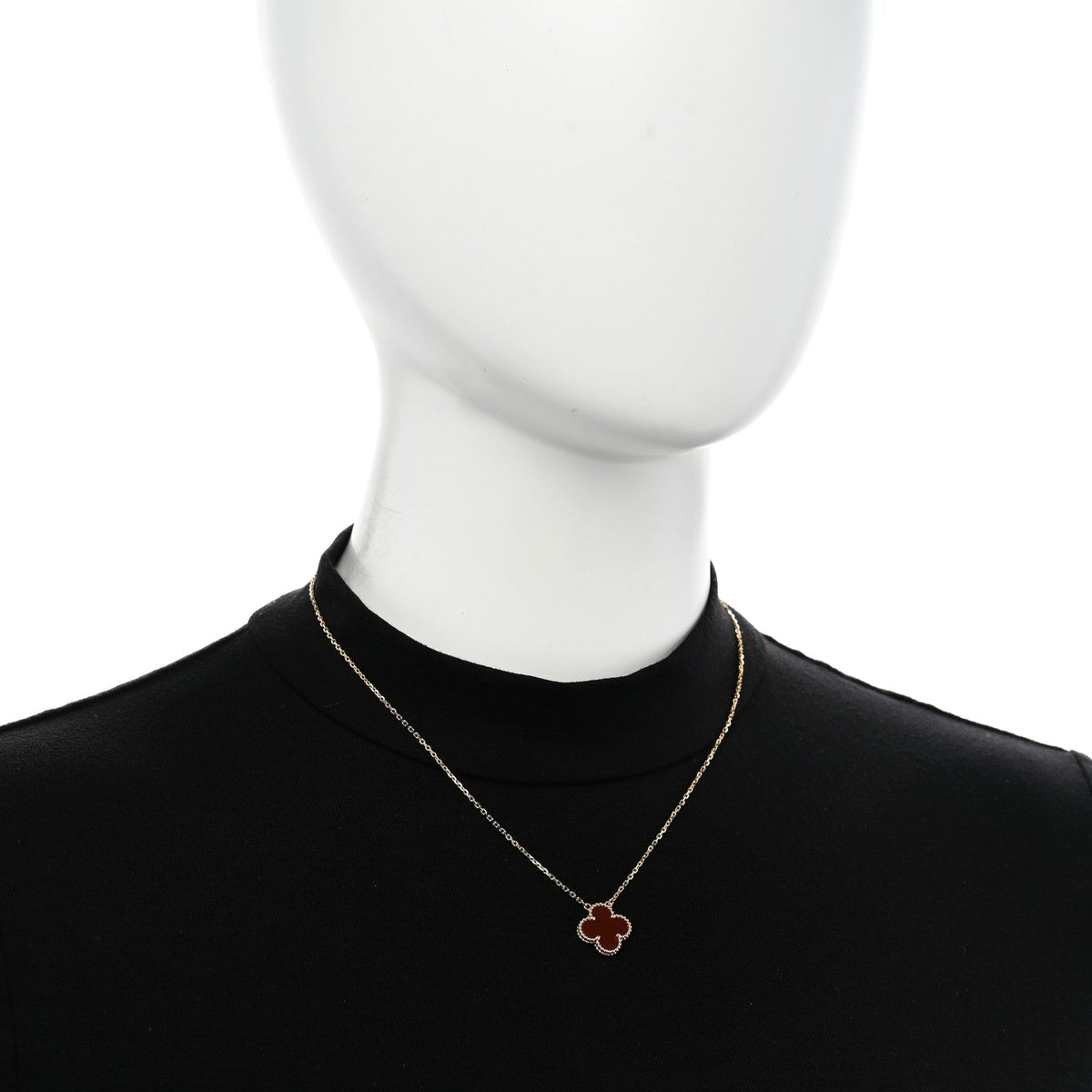 18K Yellow Gold Carnelian Vintage Alhambra Pendant Necklace