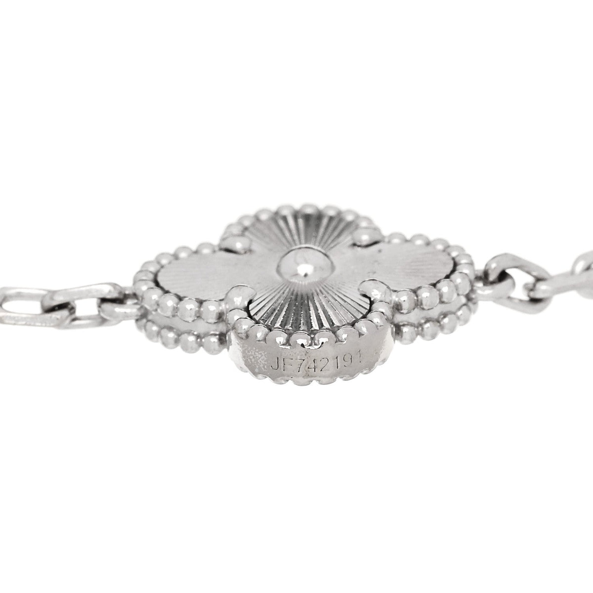 18K White Gold 5 Motifs Guilloche Vintage Alhambra Bracelet
