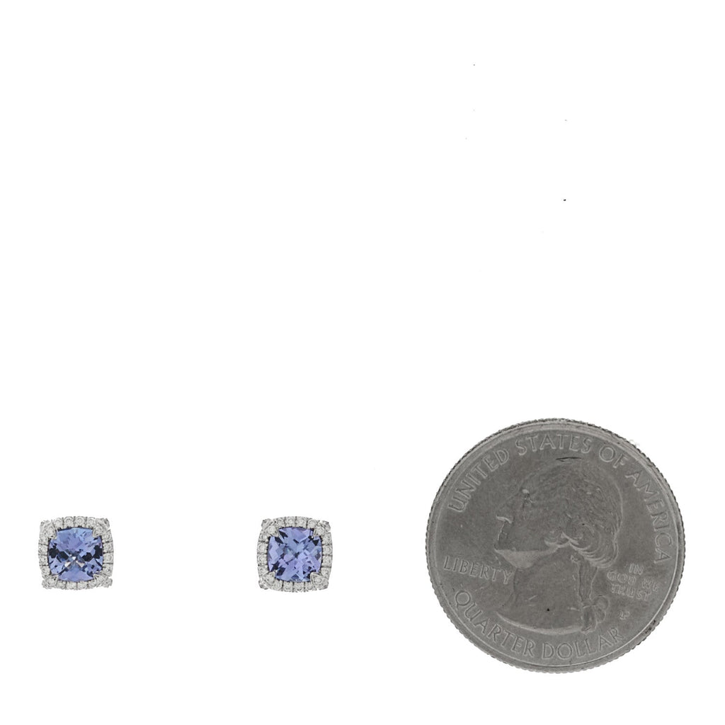 18K White Gold Diamond Tanzanite 5mm Chatelaine Bezel Stud Earrings