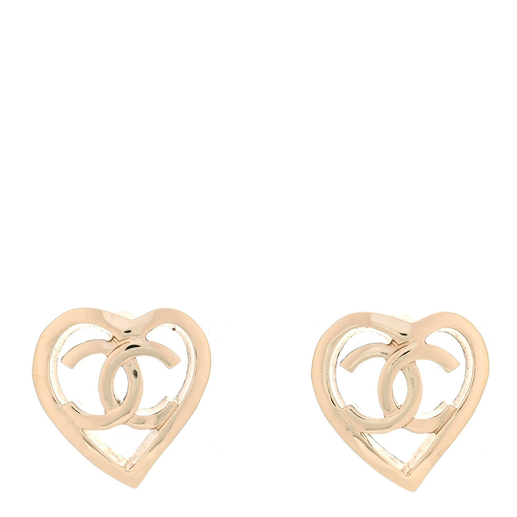 Metal CC Heart Coco In Love Earrings Gold