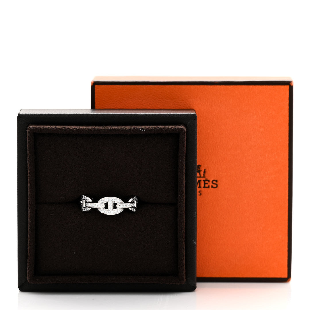 18K White Gold Diamond PM d'Ancre Enchainee Ring 54 7