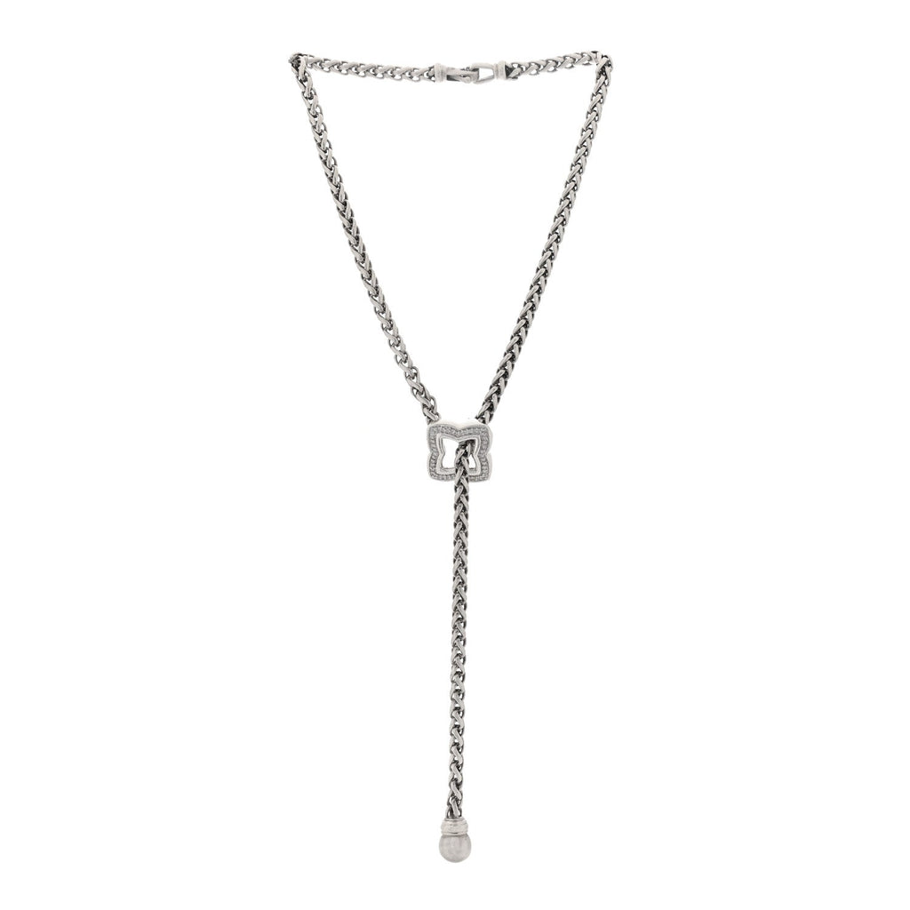 Sterling Silver Diamond Quatrefoil Lariat Wheat Chain Necklace