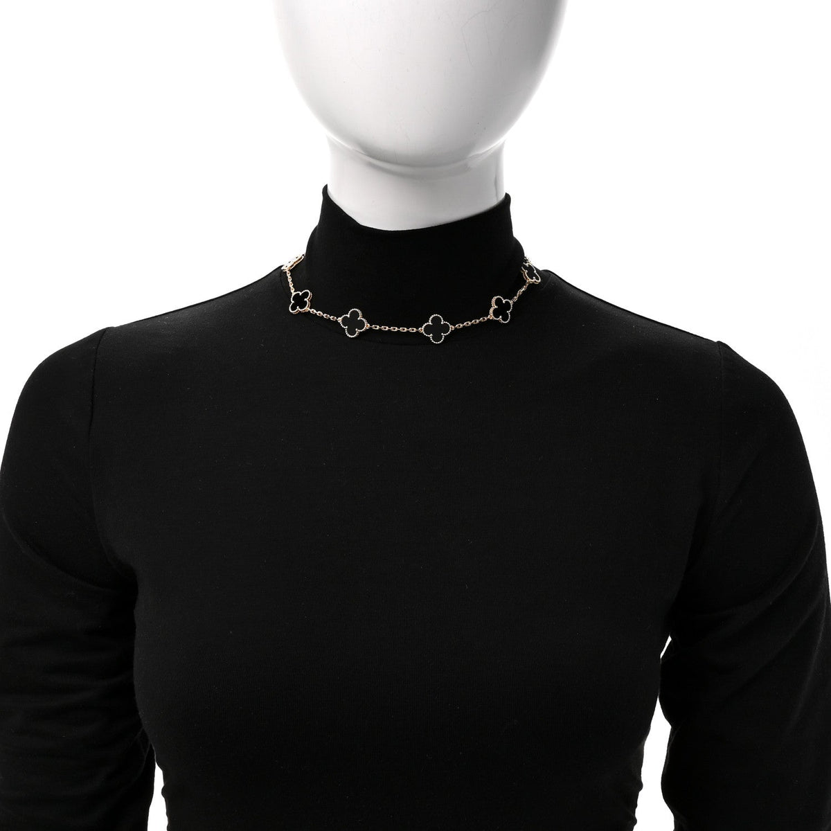 18K Yellow Gold Black Onyx 10 Motifs Vintage Alhambra Necklace