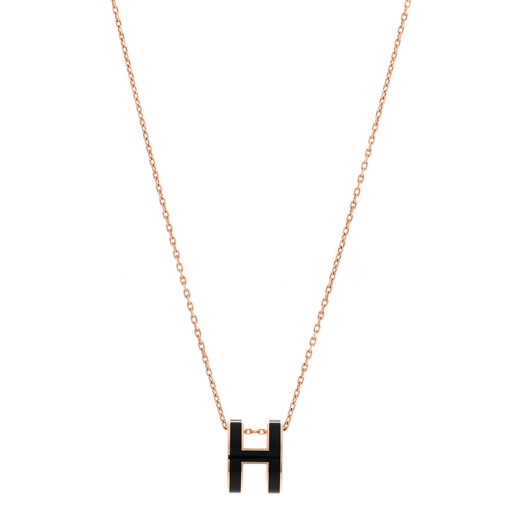 Lacquered Rose Gold Pop H Pendant Necklace Black
