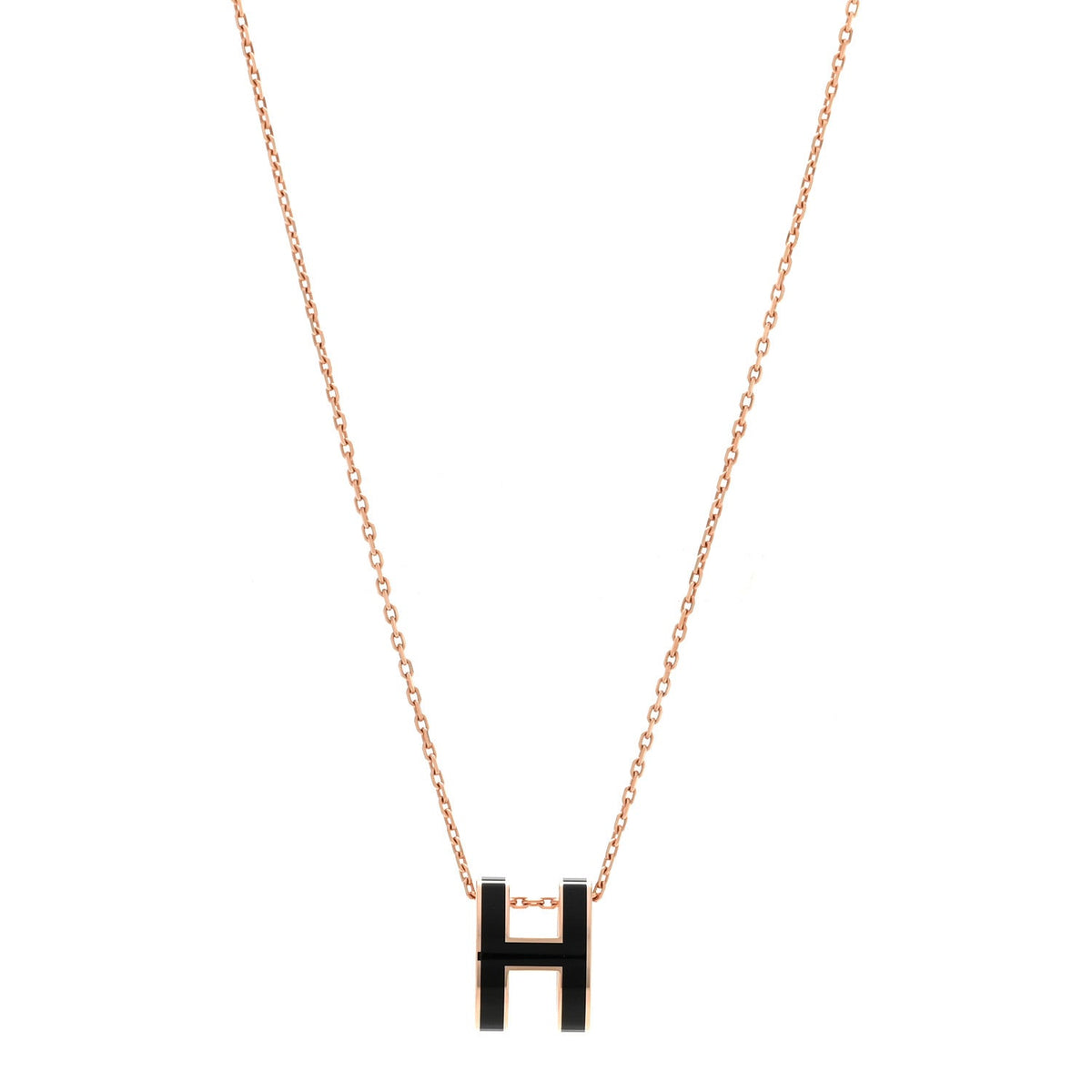 Lacquered Rose Gold Pop H Pendant Necklace Black