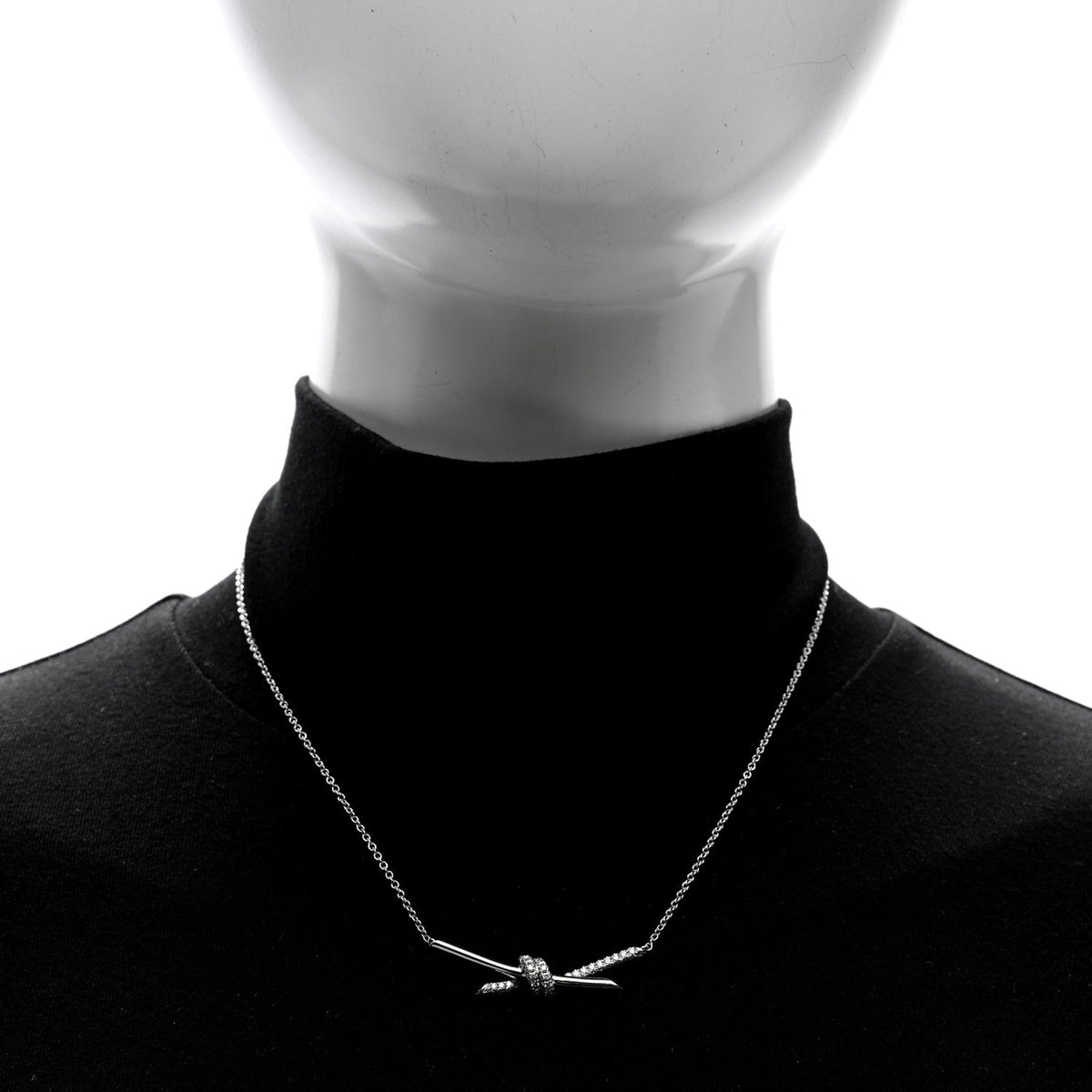 18K White Gold Diamond Knot Pave Necklace