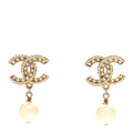 Crystal Pearl CC Drop Earrings Gold