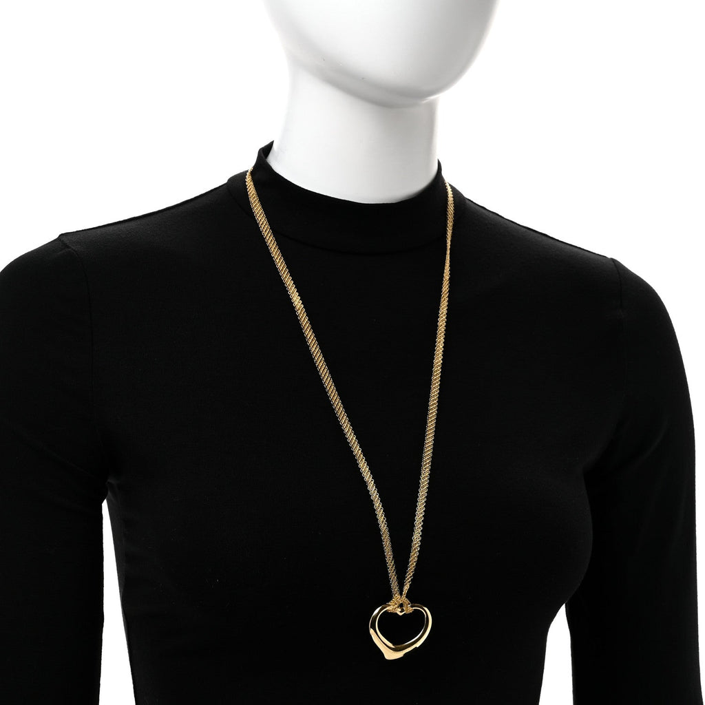18K Yellow Gold 36mm Elsa Peretti Open Heart Mesh Necklace