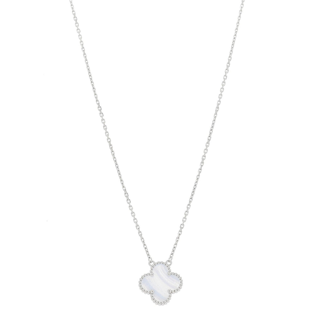 18k White Gold Chalcedony Vintage Alhambra Pendant Necklace