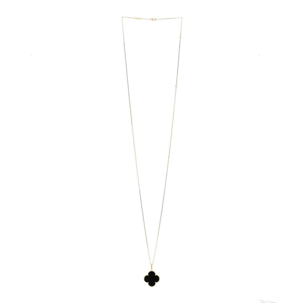 18K Yellow Gold Black Onyx Magic Alhambra Pendant Necklace