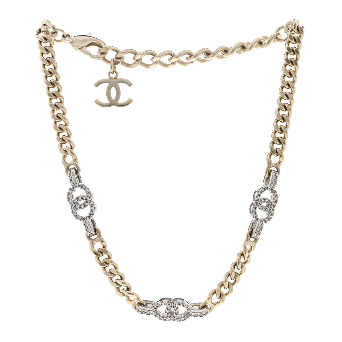 Crystal CC Chain Links Choker Necklace Gold