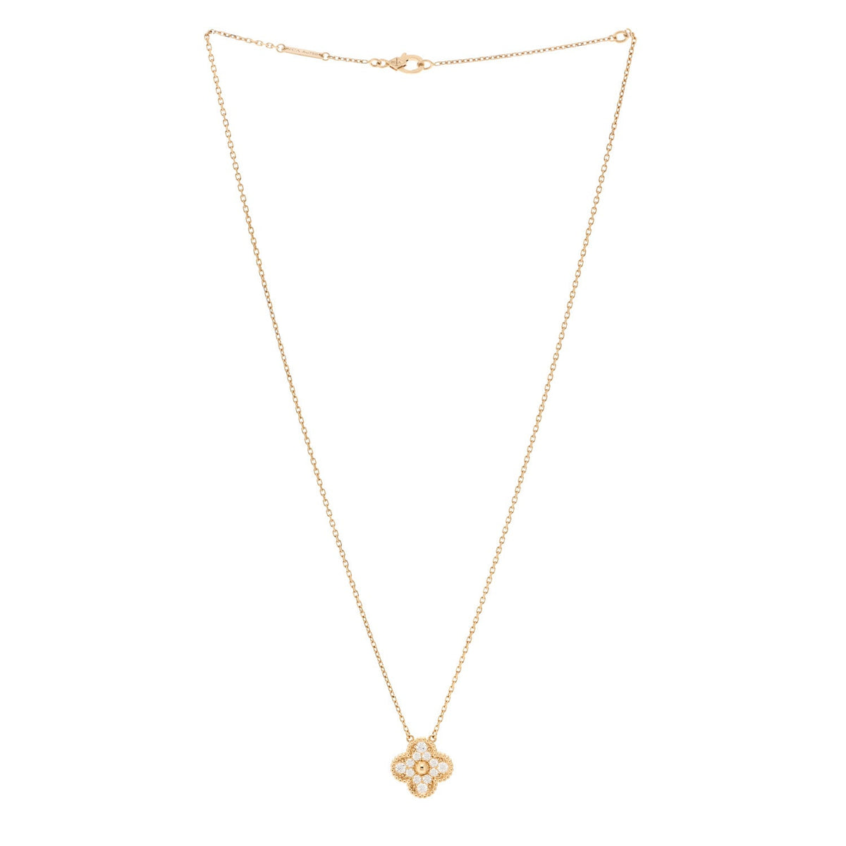 18K Yellow Gold Diamond Vintage Alhambra Pendant Necklace
