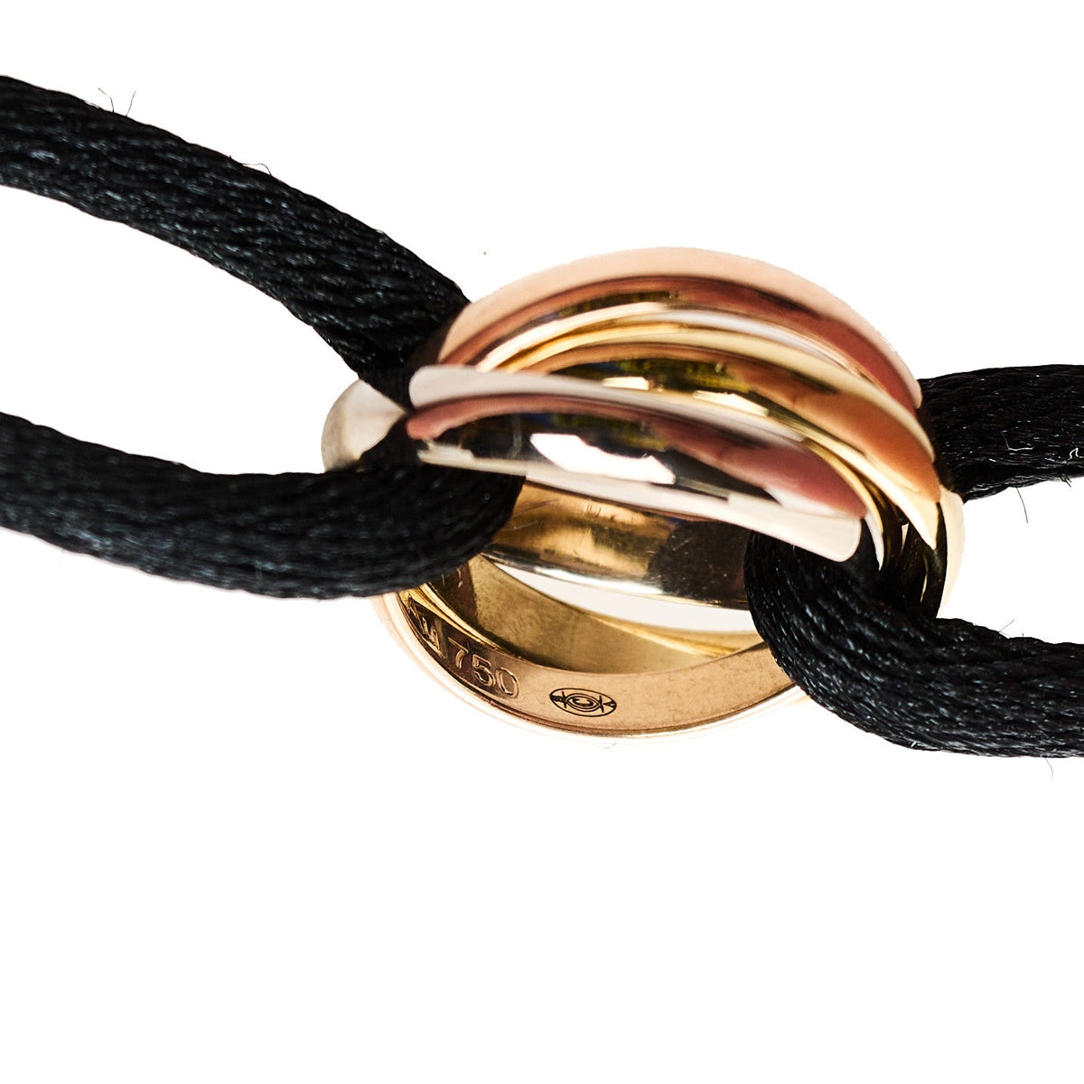 18k Pink Yellow White Gold Trinity Adjustable Cord Bracelet Black