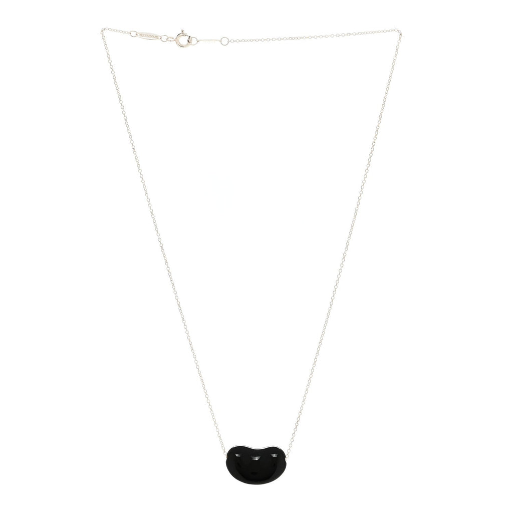 Sterling Silver Black Jade 12mm Elsa Peretti Bean Pendant Necklace