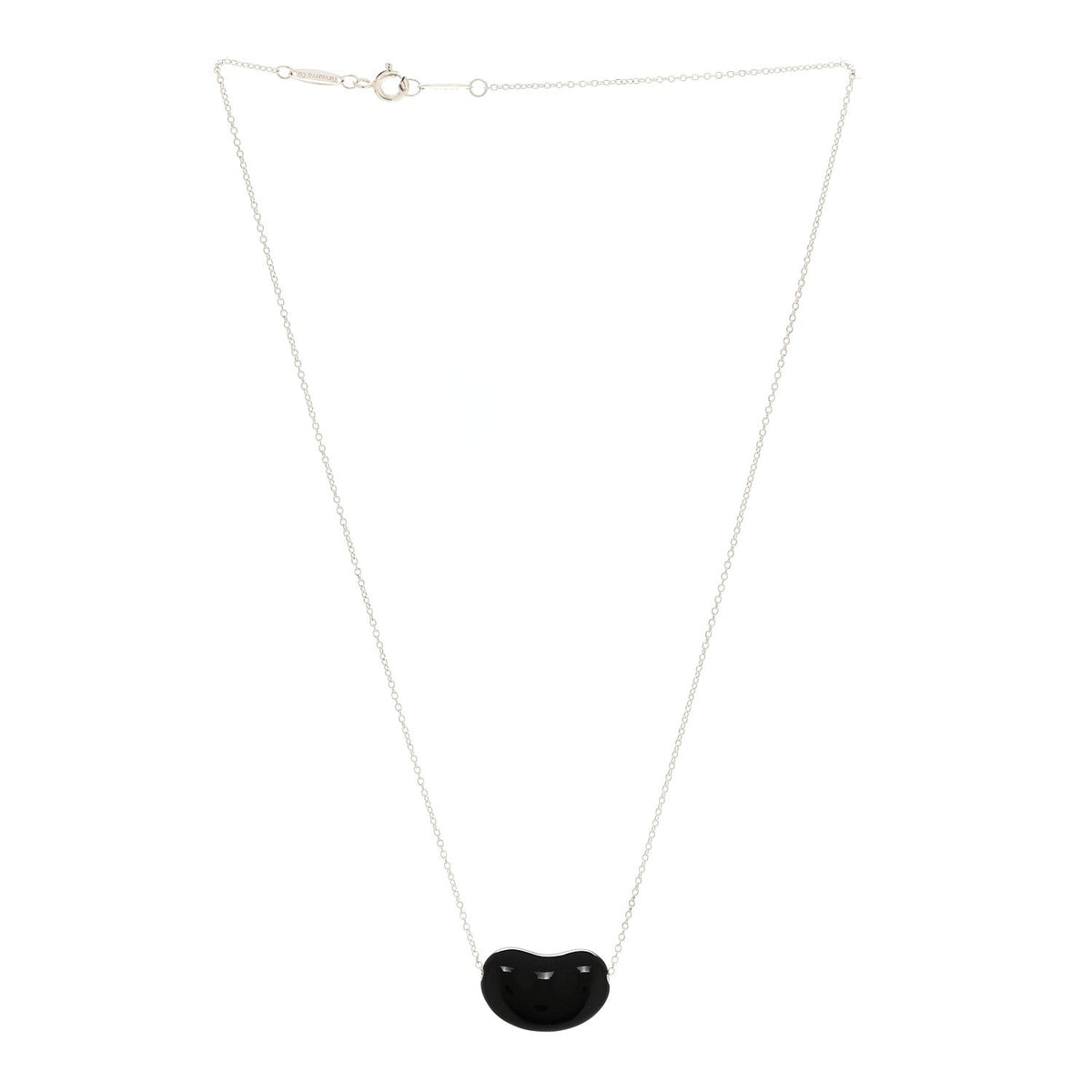 Sterling Silver Black Jade 12mm Elsa Peretti Bean Pendant Necklace
