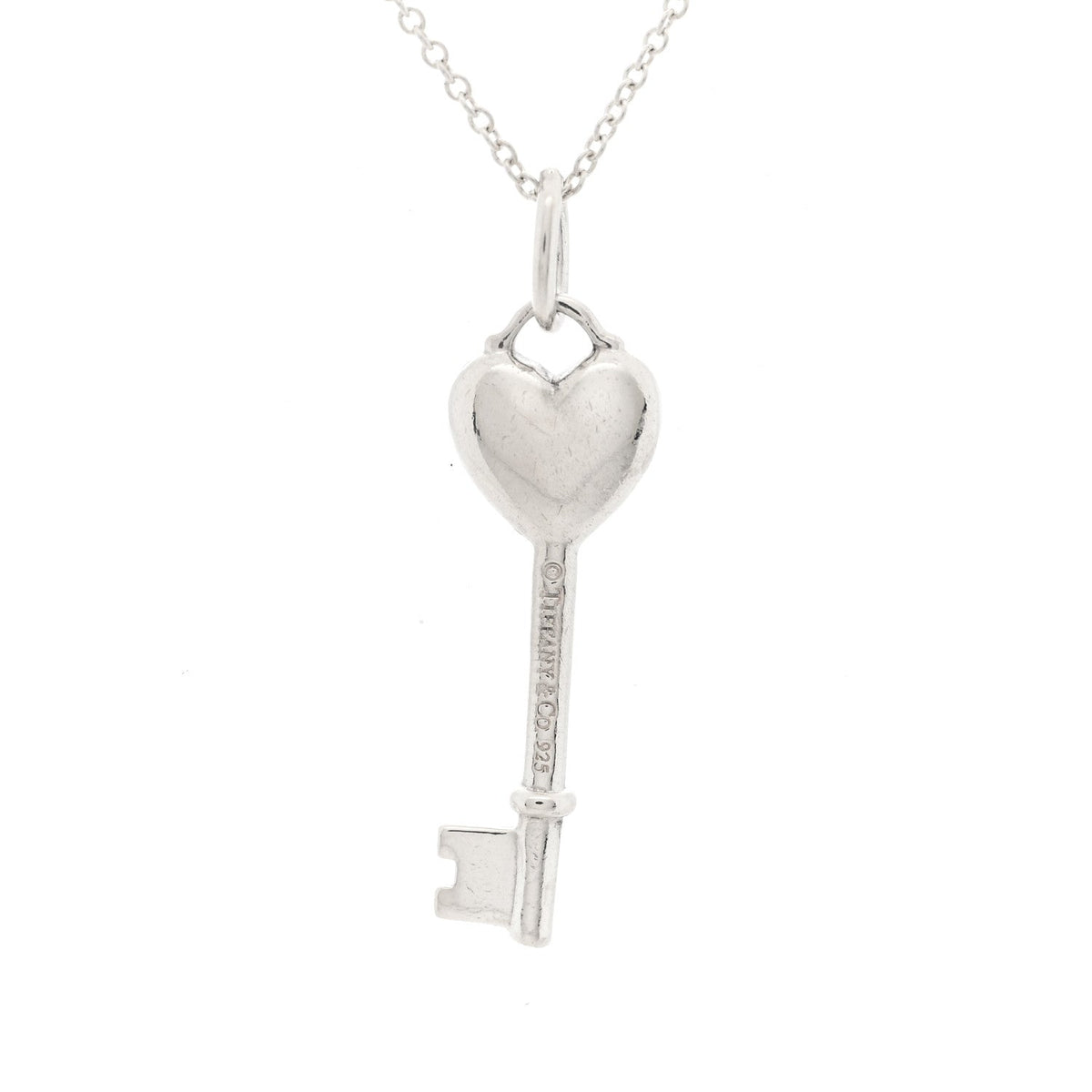 Sterling Silver Enamel Heart Key Pendant Necklace Blue