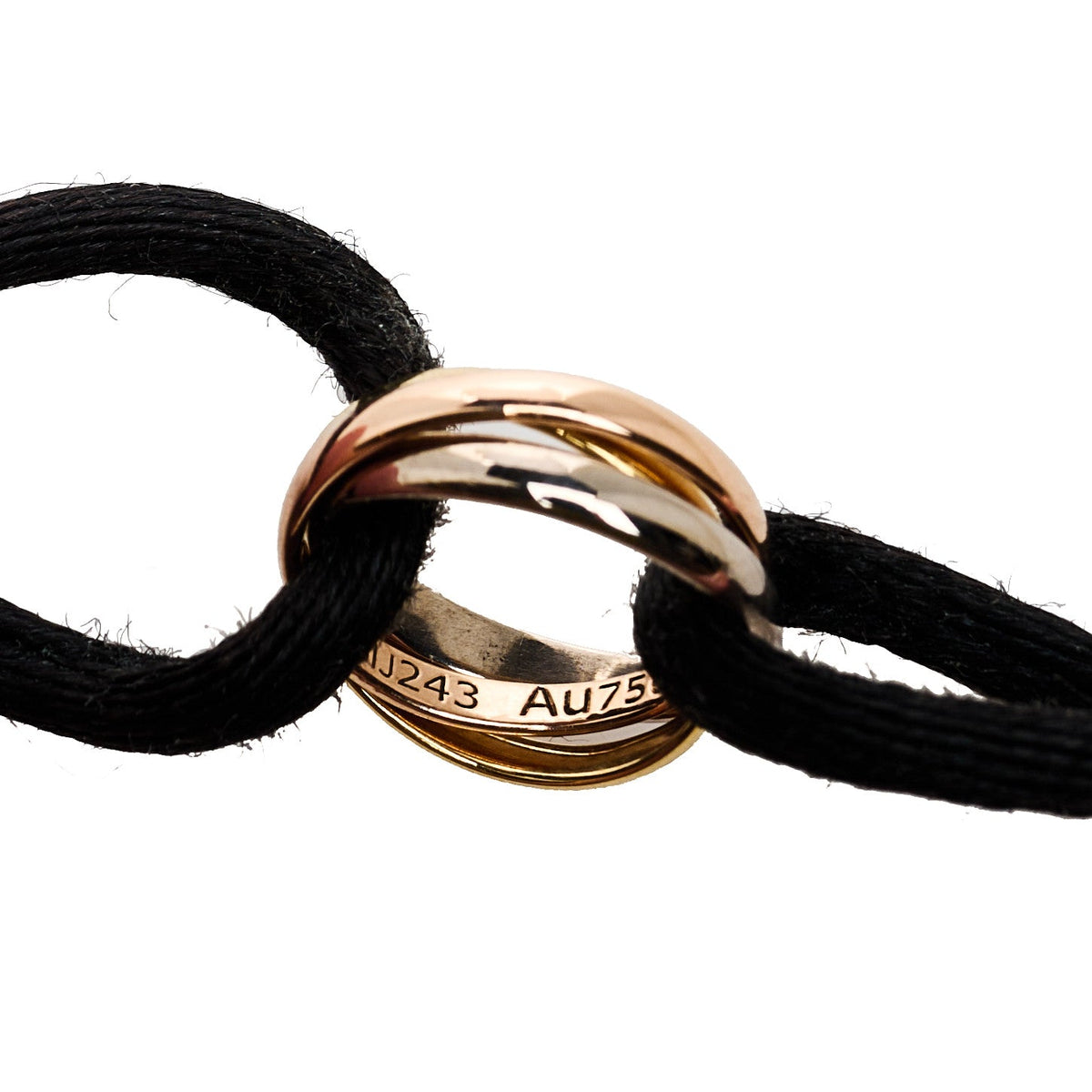 18k Pink Yellow White Gold Trinity Adjustable Cord Bracelet Black