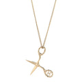 Metal Strass Crystal Scissors CC Pendant Necklace Gold