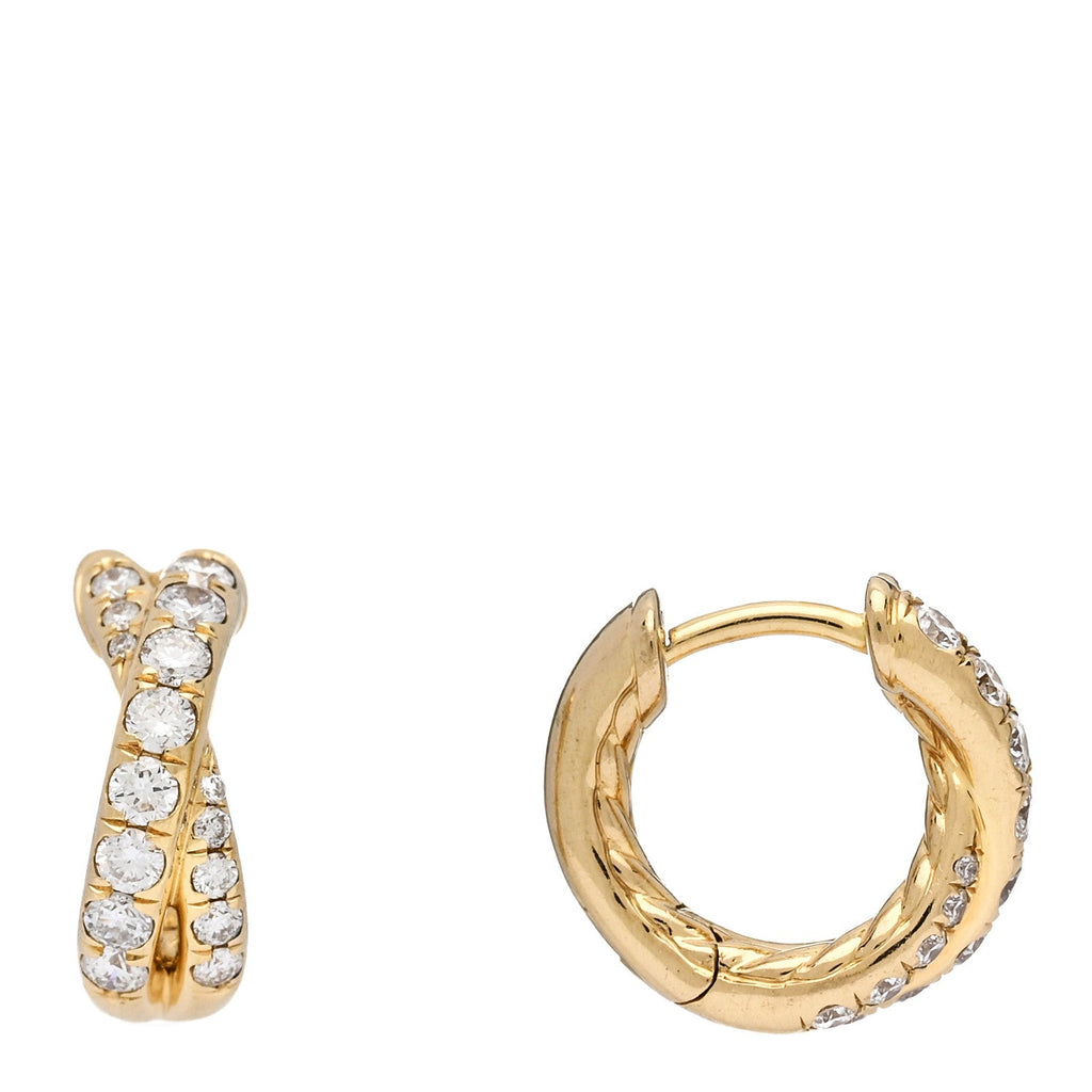 18K Yellow Gold Diamond Crossover Pave Hoop Earrings