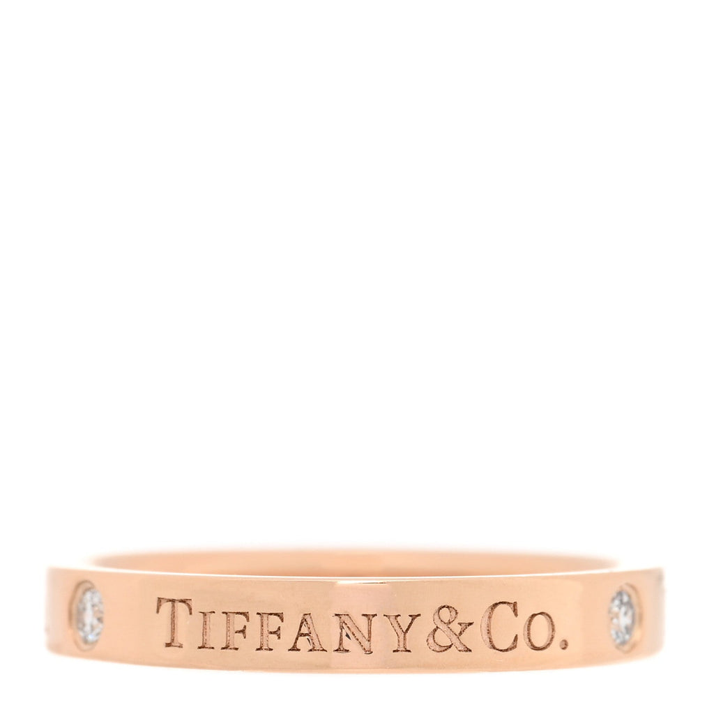 18K Rose Gold Diamond Logo Band Ring 53 6.25