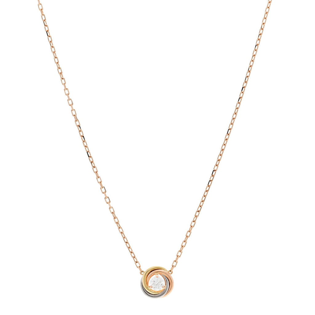 18K Pink White Yellow Gold Diamond Trinity De Cartier Pendant Necklace